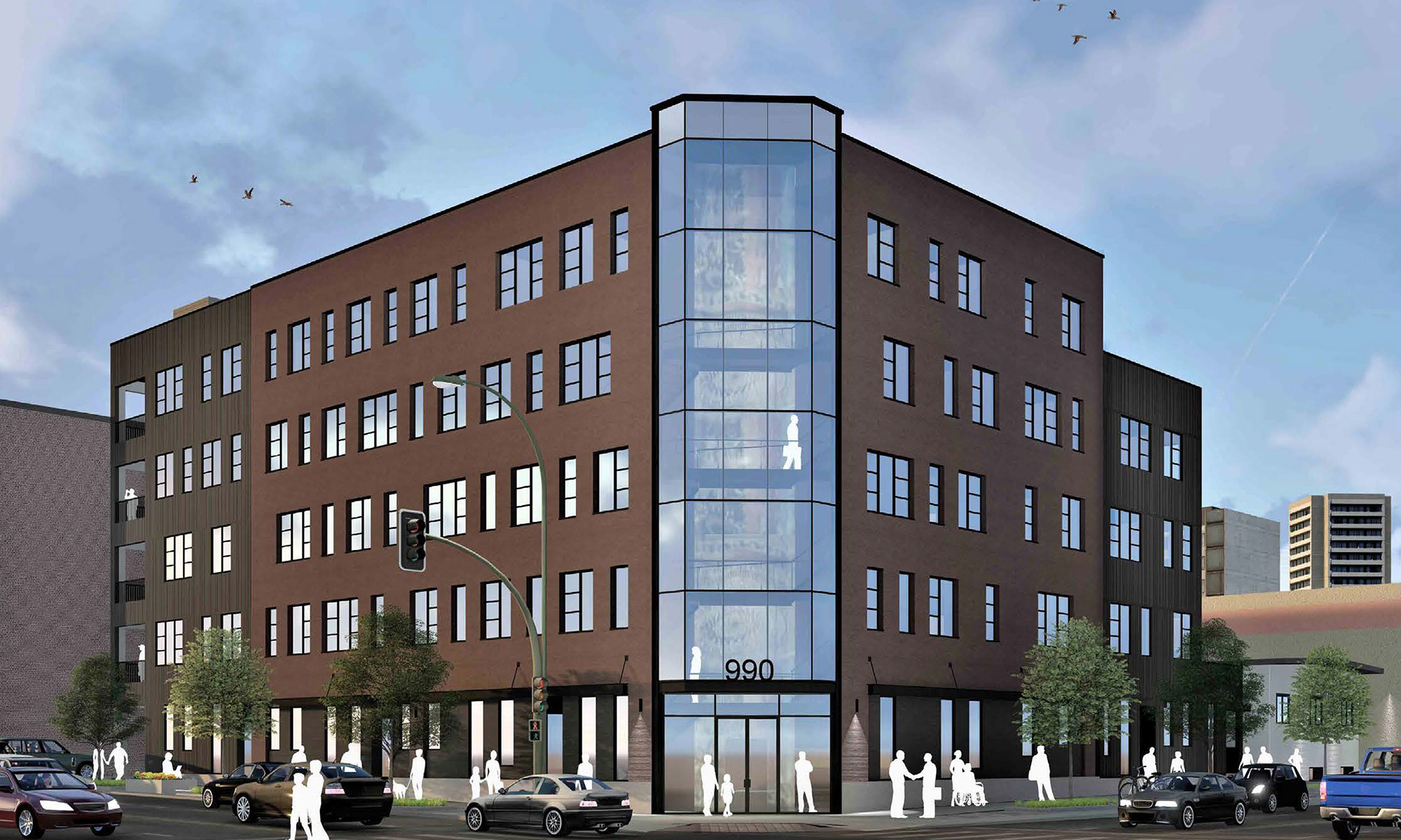 Park Place Condominiums, preliminary corner rendering, courtesy of EVstudio