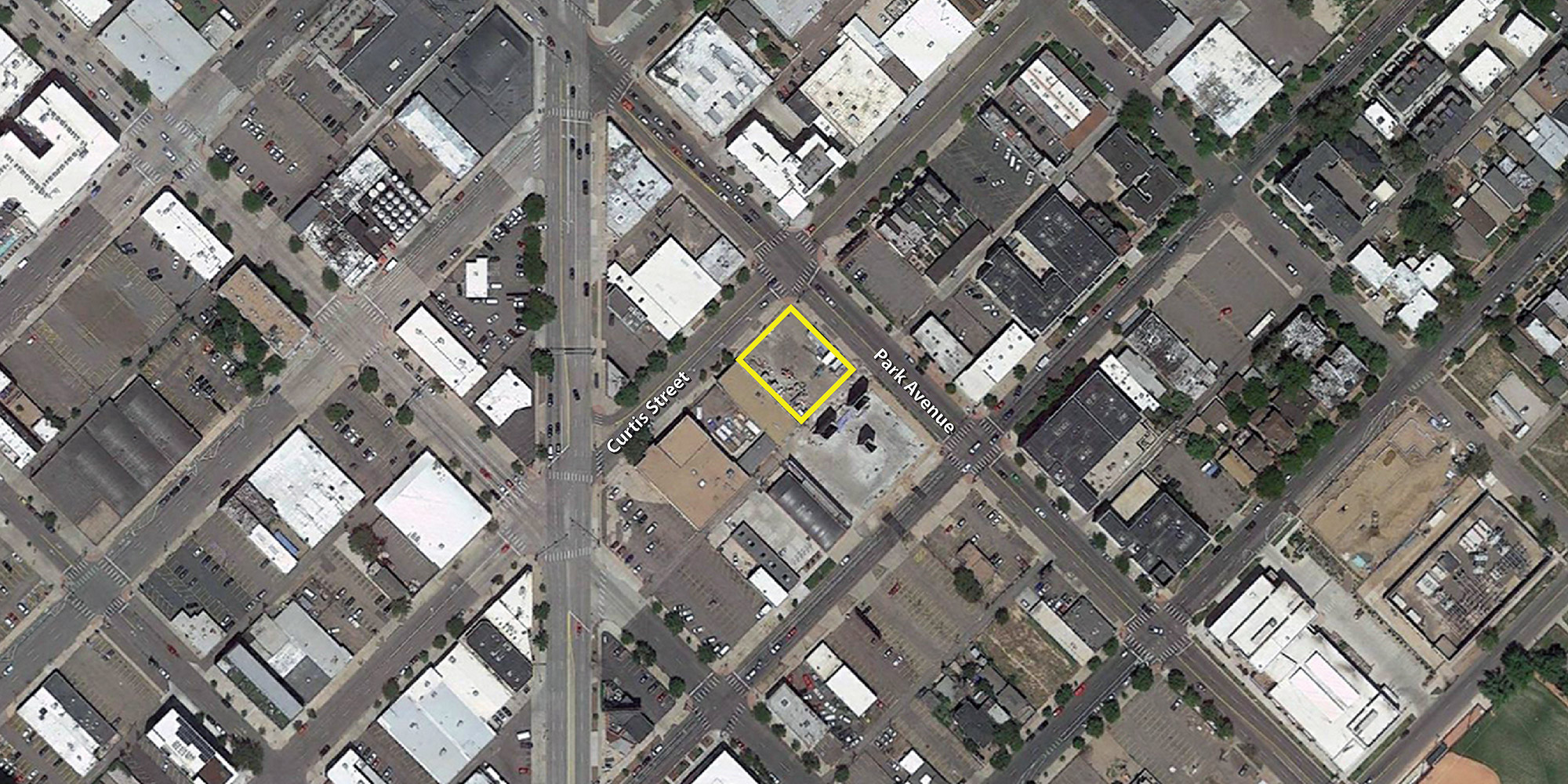 Park Place Condos location outlined on a GoogleEarth aerial